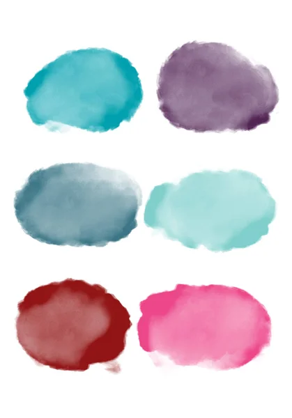 Akvarelové Skvrny Prázdná Velká Sada Světlé Barvy — Stock fotografie