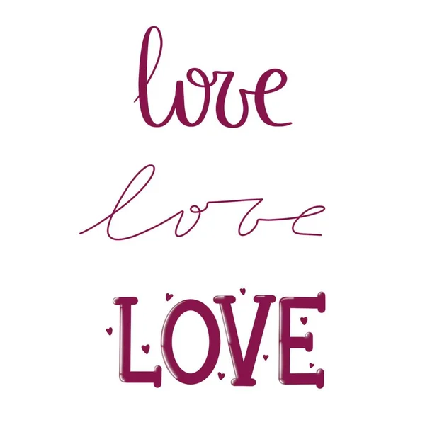 Beyaz Arka Planda Yazısı Aşk Kelimesi Sevgililer Günü Tasarımı Için — Stok fotoğraf