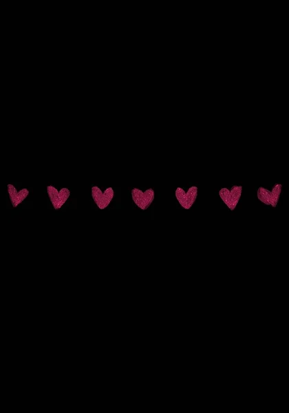 Aşk Kalbi Siyah Arka Plan Kırmızı Kalp Pırıltısı Kartpostal — Stok fotoğraf
