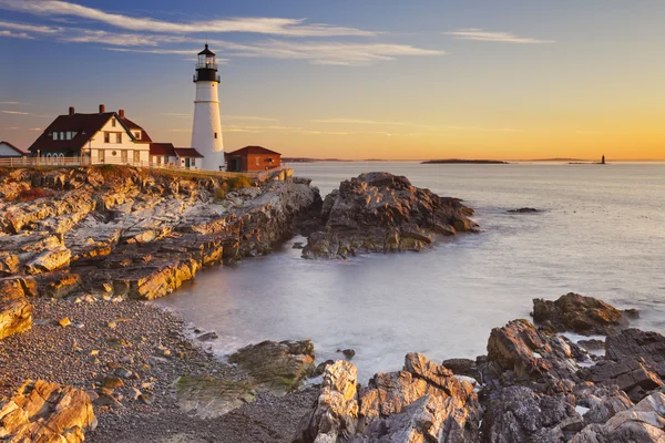 Portland Head gündoğumu, deniz feneri, Maine, ABD