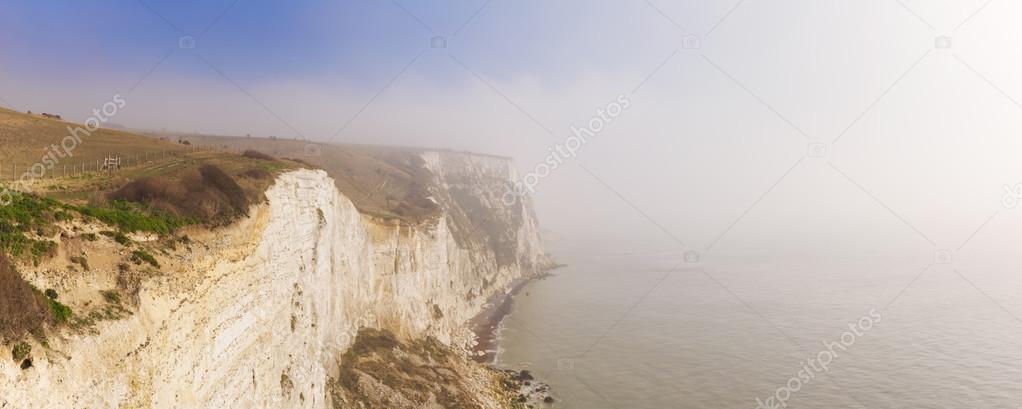 The white cliffs of Dover on a foggy morning