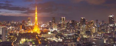 Tokyo, Japonya manzarası ile Tokyo Kulesi'ne geceleri