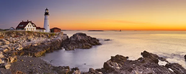 Portland Head gündoğumu, deniz feneri, Maine, ABD