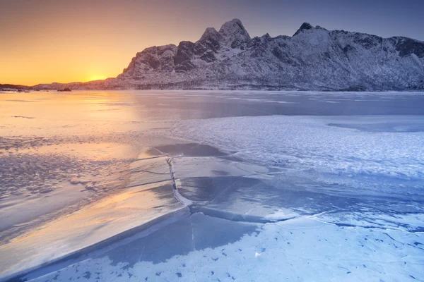 Frozen fjord on the Lofoten in northern Norway — Stock Photo, Image