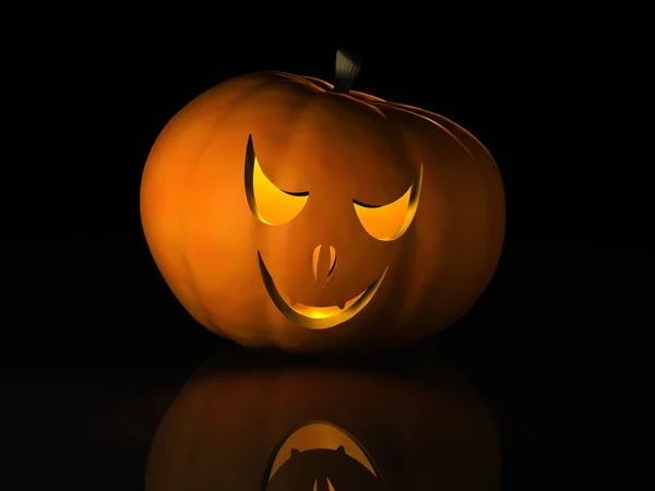 Citrouille d'Halloween sur une surface réfléchissante noire — Photo