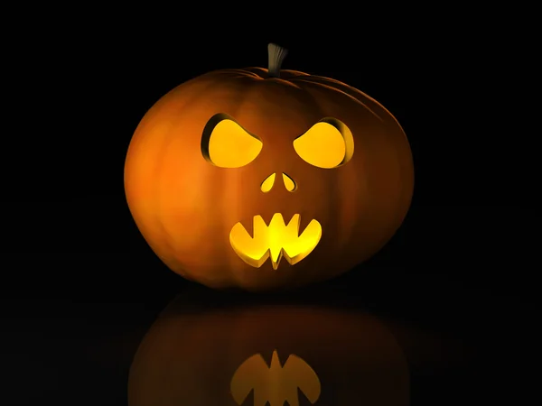 Halloween pumpkin on a black reflective surface — Stock Photo, Image