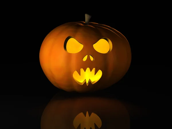 Citrouille d'Halloween sur une surface réfléchissante noire — Photo