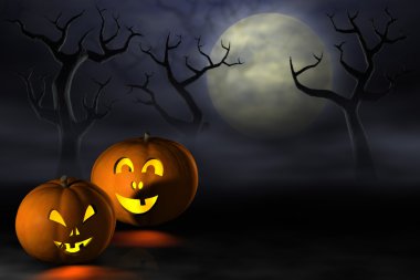 Halloween pumpkins gece korkunç bir ormanda