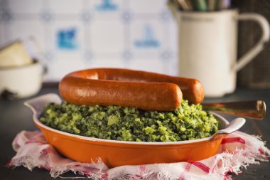 Dutch food: kale with smoked sausage or 'Boerenkool met worst'
