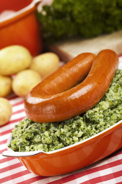 Dutch food: kale with smoked sausage or 'Boerenkool met worst'
