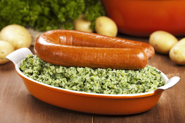 Dutch food: kale with smoked sausage or 'Boerenkool met worst'