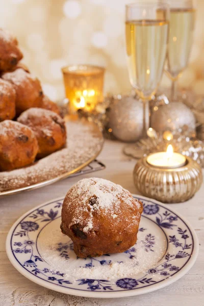 Dutch New Year 's Eve with oliebollen, a traditional pastry — стоковое фото