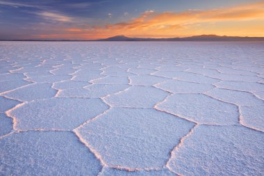 Salt flat Salar de Uyuni in Bolivia at sunrise clipart