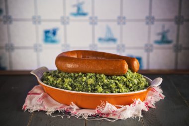 Dutch food: kale with smoked sausage or 'Boerenkool met worst'
