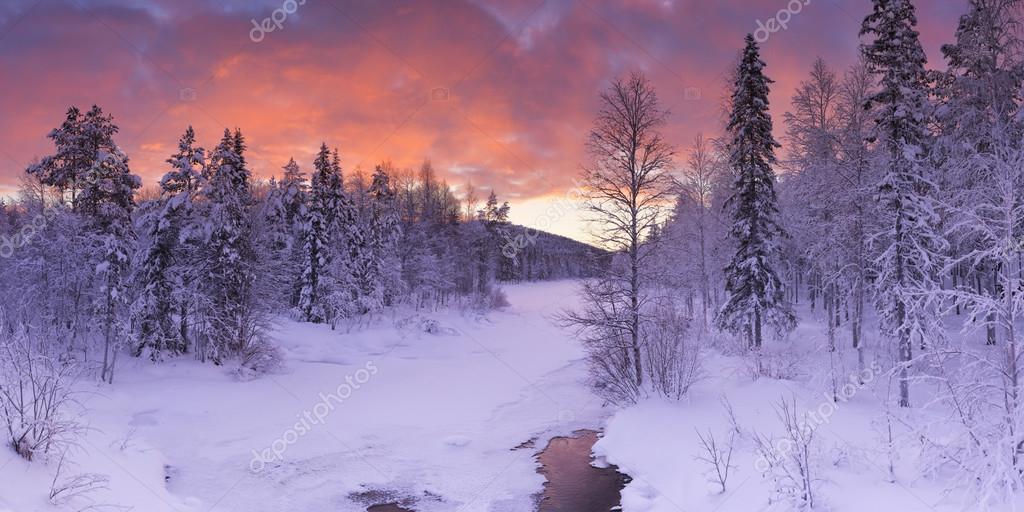 over river in winter near Levi, Finnish Lapland Stock Photo 90469324