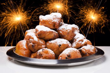 Hollandalı New Year's Eve oliebollen, geleneksel bir pasta