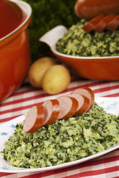 Dutch food: kale with smoked sausage or 'Boerenkool met worst'