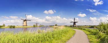 Traditional Dutch windmills on a sunny day at the Kinderdijk clipart