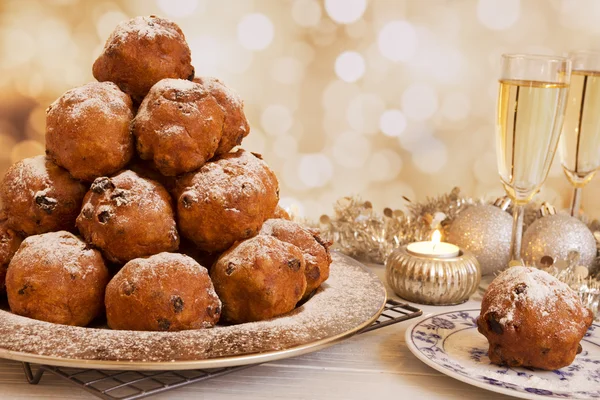 Dutch New Year 's Eve with oliebollen, a traditional pastry — стоковое фото