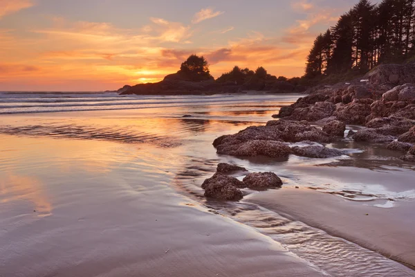 Coucher de soleil sur la plage de Cox Bay, île de Vancouver, Canada — Photo