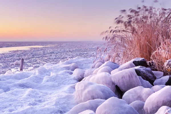 Lago congelado Markermeer, Países Bajos al amanecer —  Fotos de Stock