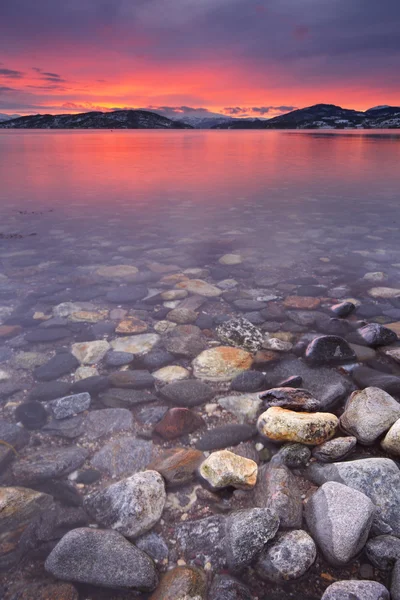 Sunset over a rocky beach in northern Norway — Stock Photo, Image