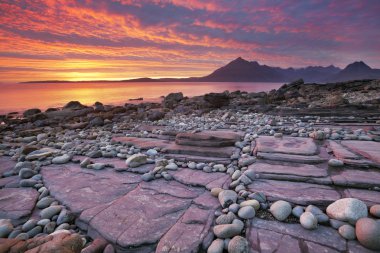 Spectacular sunset at the Elgol beach, Isle of Skye, Scotland clipart