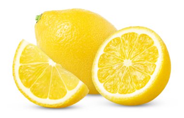 Beyaz arka planda tam limon ve yarım dilim limon. Kırpma yolu ile. Tam alan derinliği. Yüksek kalite fotoğraf