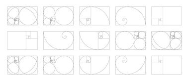 Yatay Fibonacci sayı dizisi 15 elementten oluşuyor. Altın oran uyumu şablonu. - Evet. Vektör illüstrasyonu