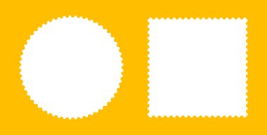 Posta pulu şablonu çerçeveleri ayarlandı. Dikdörtgen ve oval boş vintage pullar. Kartpostallar, mektuplar, boş sınırlar. Etiketler, etiketler, kuponlar, kıvrımlı, dalgalı kenarlı kutular.