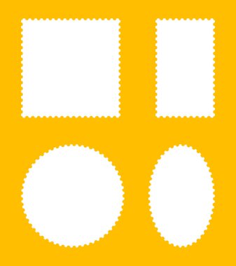 Mektup için zemin, kartpostallar, boş sınırlar. Posta pulu şablonları çerçeveleri. Oval ve yuvarlak ve dikdörtgen boş vintage pul. Kuponlar, etiketler, etiketler, dalgalı, kıvrımlı kenarlı kutular