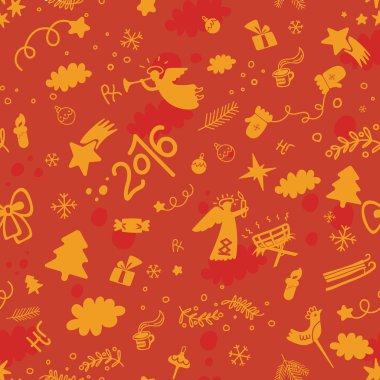 Happy new year ve Noel turuncu seamless modeli düz