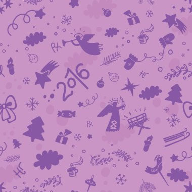 Happy new year ve Noel leylak seamless modeli düz
