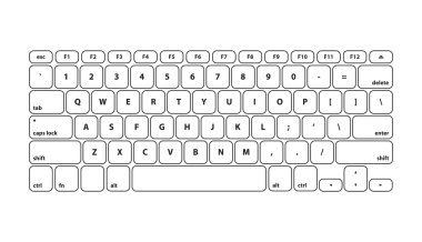Beyaz klavye kontur Qwerty - izole vektör çizim