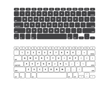 Siyah ve beyaz klavye kontur Qwerty - izole vektör çizim ayarla