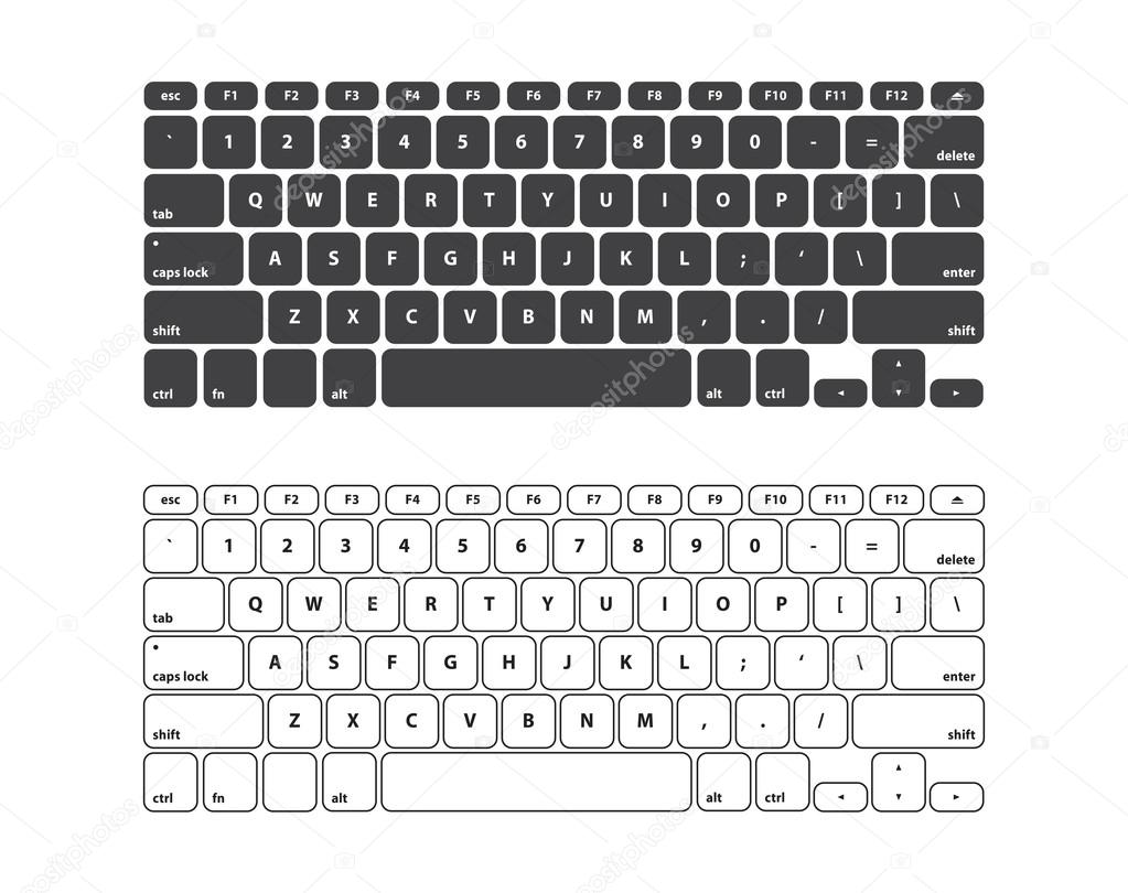 Set Black and White Keyboard Stroke QWERTY - Isolated Vector Illustration