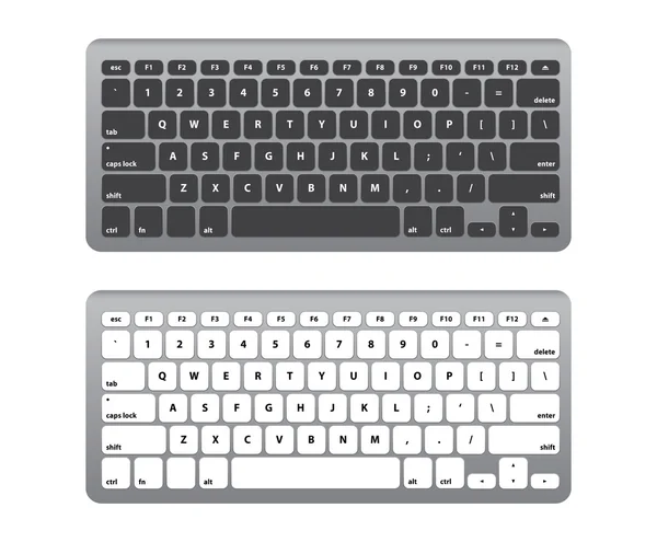 Conjunto de teclado preto e branco QWERTY e curso - Ilustração de vetor isolado —  Vetores de Stock