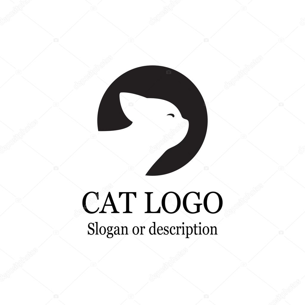 Cat Logo Black Circle - Isolated Vector Illustration