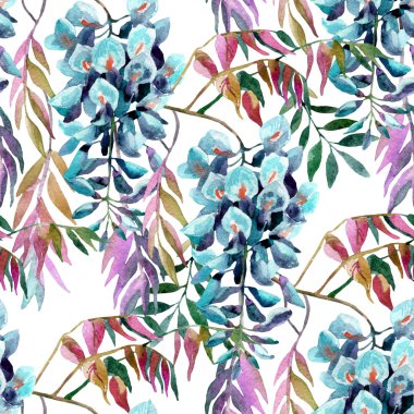 Wisteria çiçek. Suluboya wisteria seamless modeli.