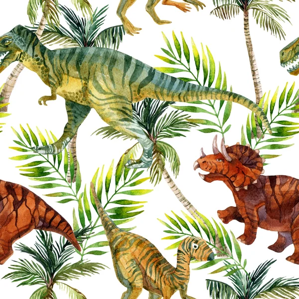 공룡 수채화 원활한 패턴 — 스톡 사진