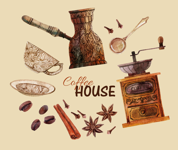 Watercolor coffee set