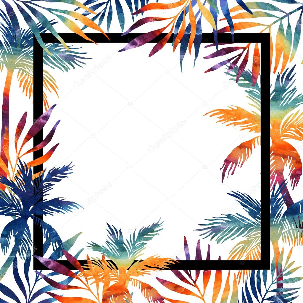 Palm trees watercolor frame