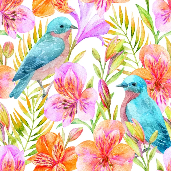 Watercolor Alstroemeria flowers seamless pattern. — Stock Photo, Image