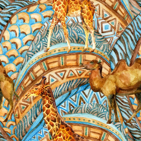 수채화에 아프리카 원활한 패턴 — 스톡 사진