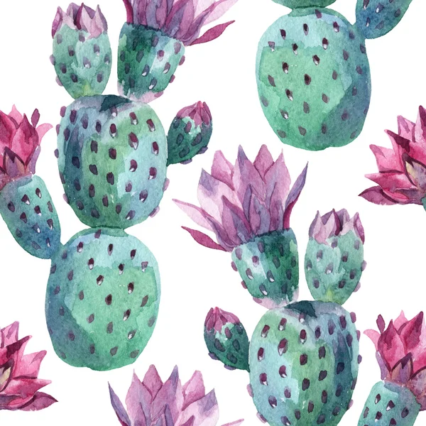 Watercolor seamless cactus pattern — Stock Photo, Image