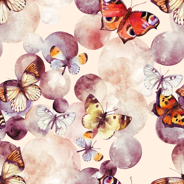 추상 수채화 원과 나비 원활한 패턴 — 스톡 사진