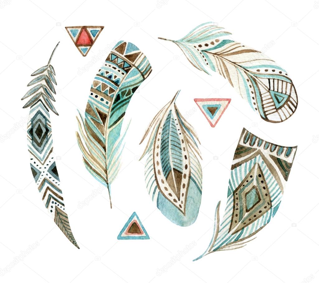 watercolor tribal feather set