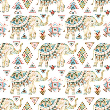 Hintli fil suluboya seamless modeli