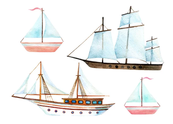 Akvarell segling fartyg set — Stockfoto
