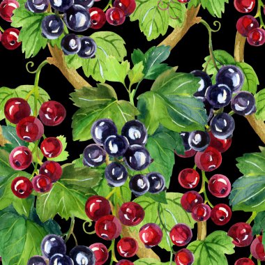 Suluboya kırmızı ve siyah kuş üzümü seamless modeli